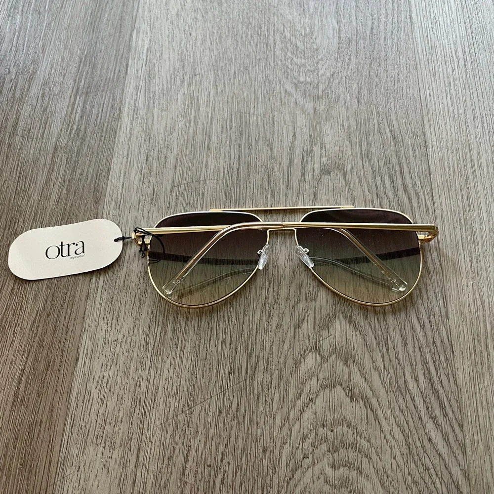otra billie gold & blue oversized aviator metal frame sunglasses eyewear NEW - Picture 3 of 4